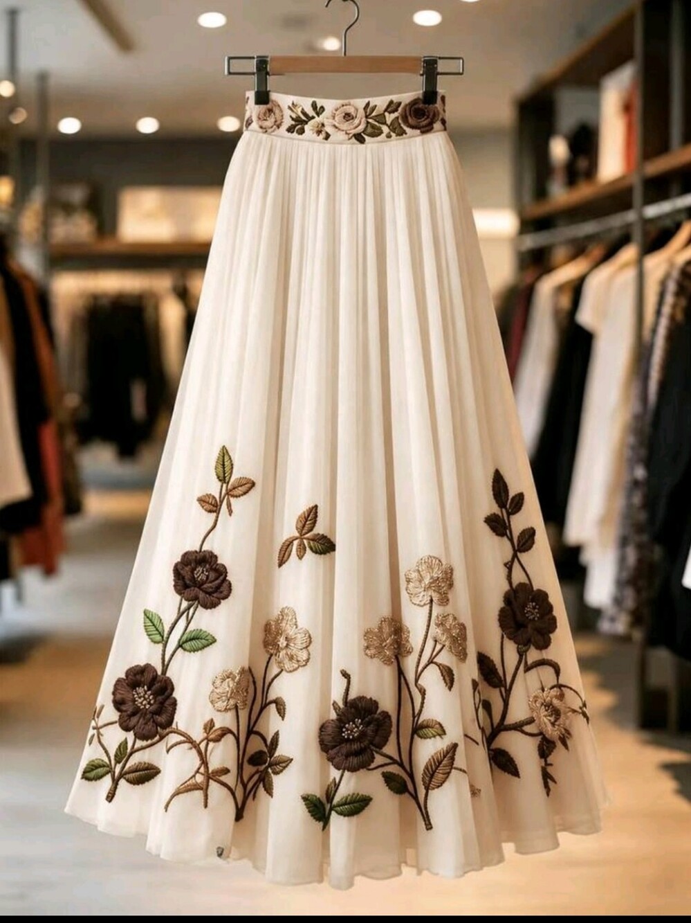 BRAND NEW ** Floral Maxi Skirt - Cream with Brown & Green Accents